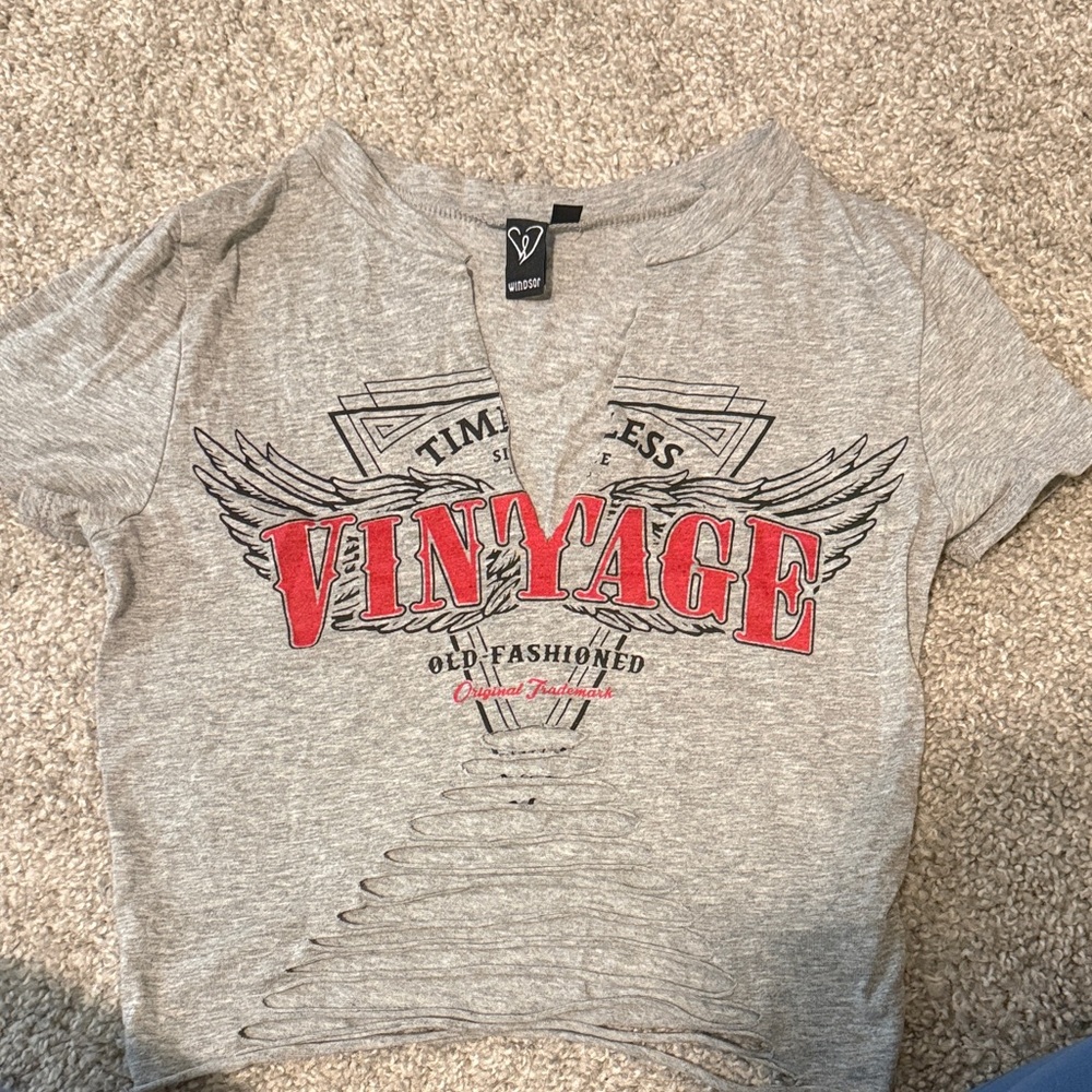 Windsor Gray and Red Vintage Crop Top